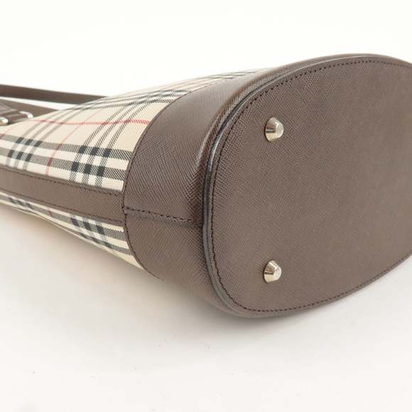 BURBERRY Canvas Leather Nova Plaid Tote Bag Beige Brown - Picture 12 of 16